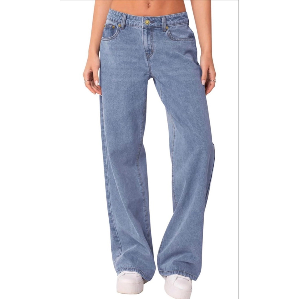 NEW NIMIN Boyfriend Jeans Straight Mid Rise Wide Leg Pants M 32.5/30.5